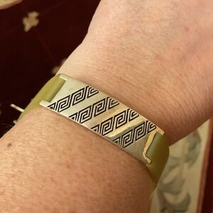 Sterling Silver 925 Greek Key Design Silicone Band In Lemon Unisex Bracelet